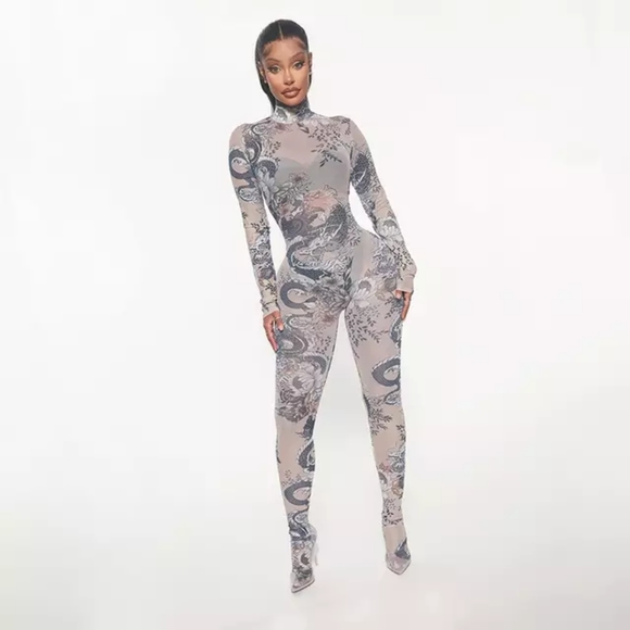 Tattoo mesh jumpsuit - Picture 4 of 7